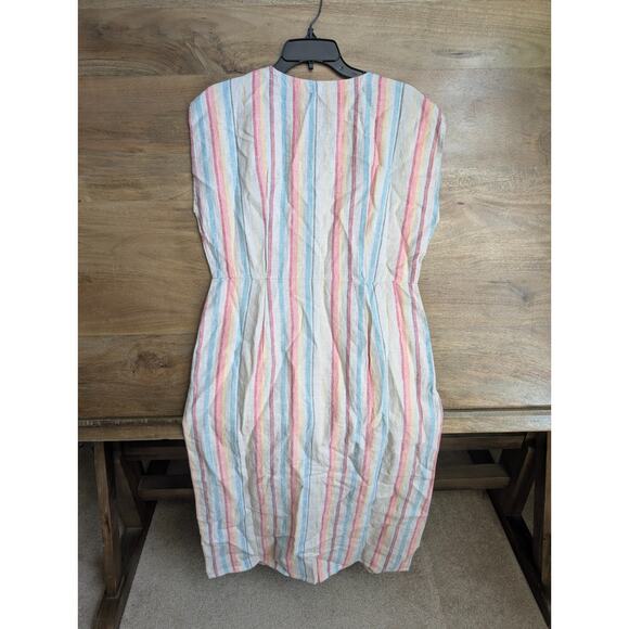 Garnet Hill Shirt Dress Women 6 Light Brown Stripe Linen Sleeveless Button Front - Picture 2 of 4